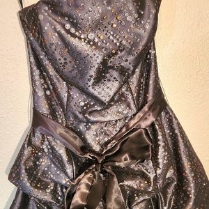 Jessica McClintock 7 Gunmetal Gray Party Dress Tulle Overlay Strapless Gunne Sax